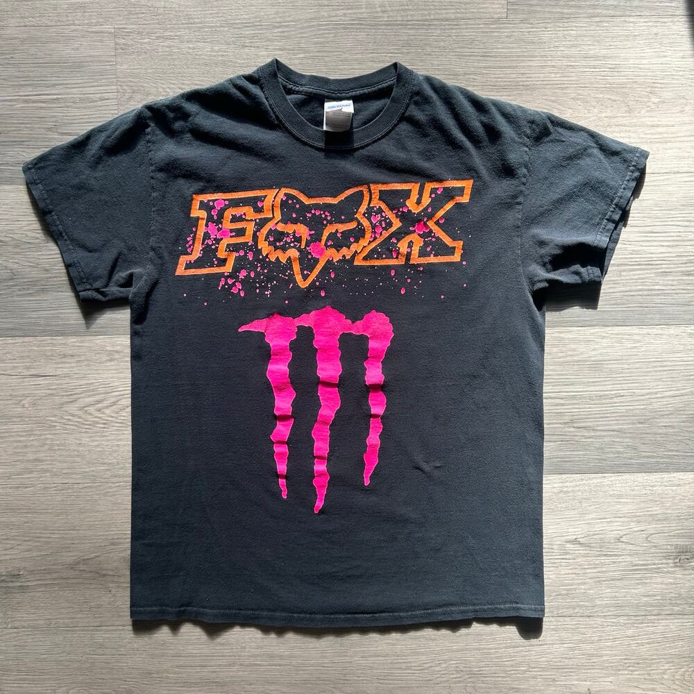 Vintage y2k Fox Racing Monster Energy drink Graphic Tee shirt